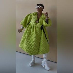 New Terrell Dominick Quilted Pattern Orange Puffer Sleeve Jacket Blogger Fav